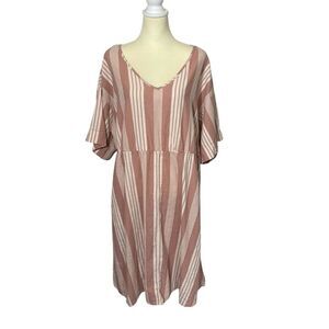 Girl With Curves Linen Blend Striped Casual Beachy Midi Dress Women's Size 1XP